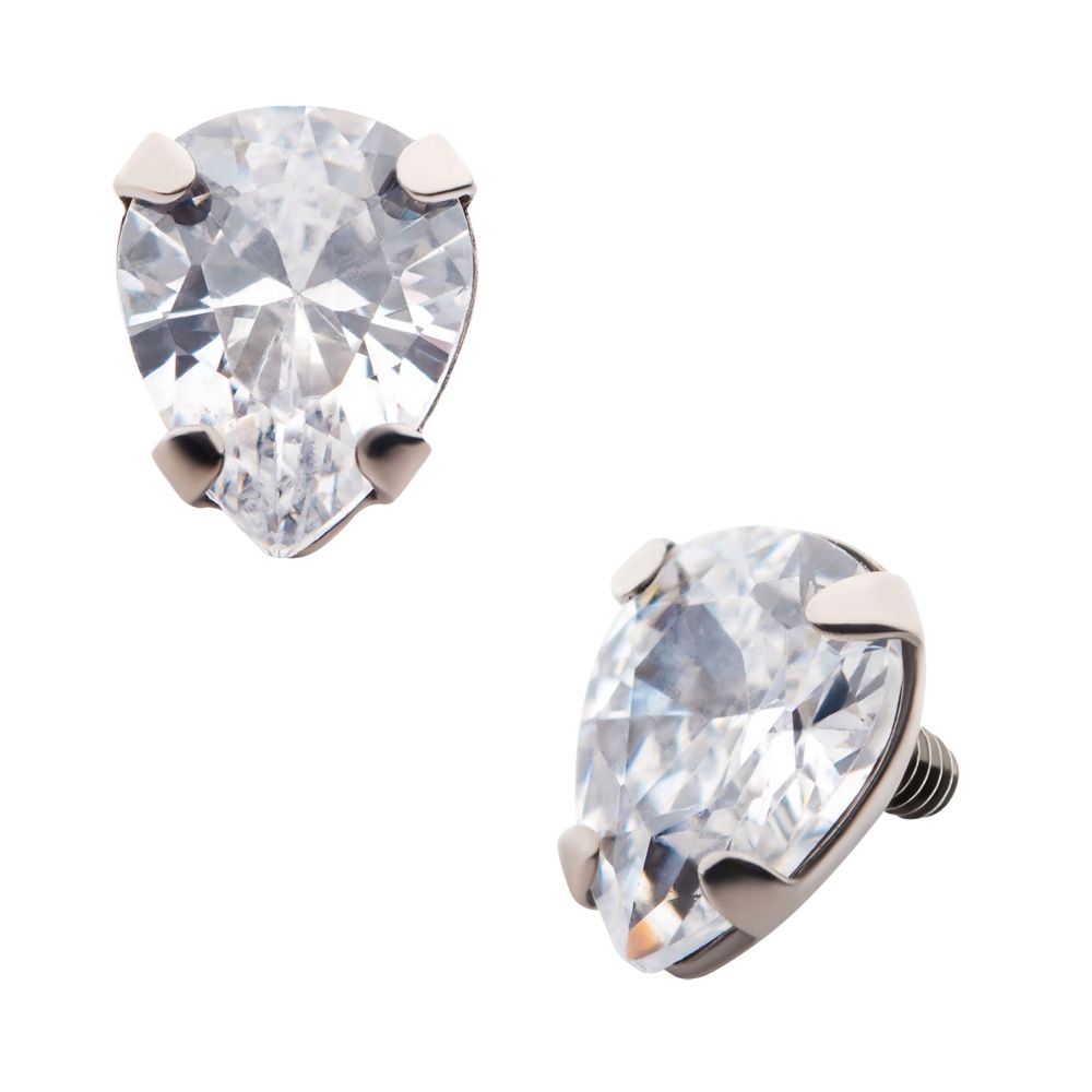 Titanium Internally Threaded with 4-Prong Set CZ Pear-Shaped Top