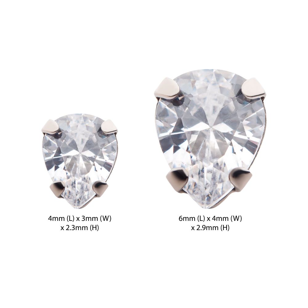 Titanium Internally Threaded with 4-Prong Set CZ Pear-Shaped Top
