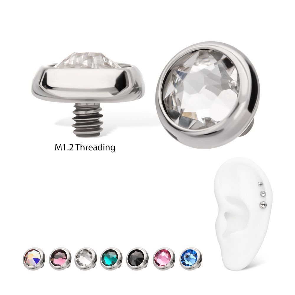 14g Titanium Internally Threaded Low Profile Bezel Set Swarovski Crystal Dermal Top
