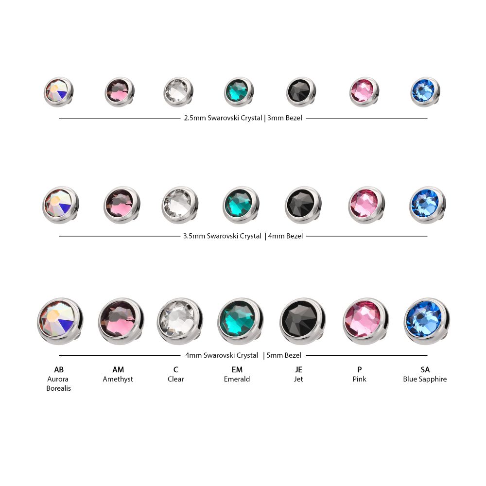 14g Titanium Internally Threaded Low Profile Bezel Set Swarovski Crystal Dermal Top