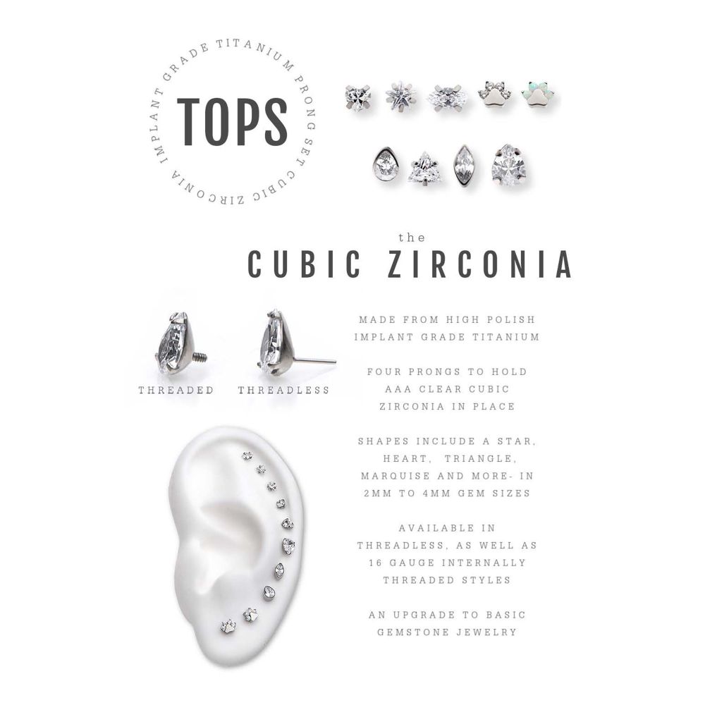 Titanium Internally Threaded with Prong Set CZ Triangular Shape Top