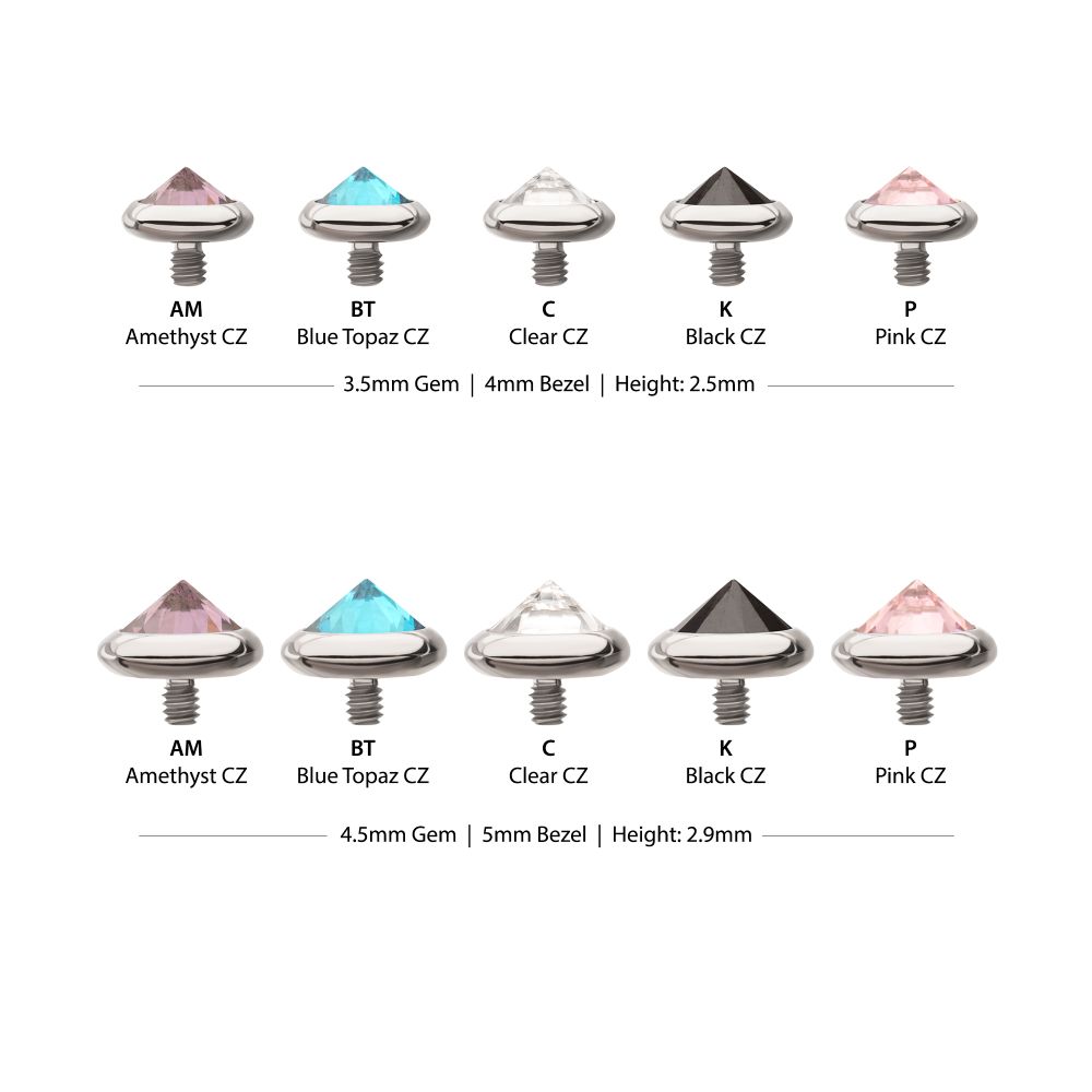 14g Titanium Internally Threaded Round Bezel Set Inverse Gem Top