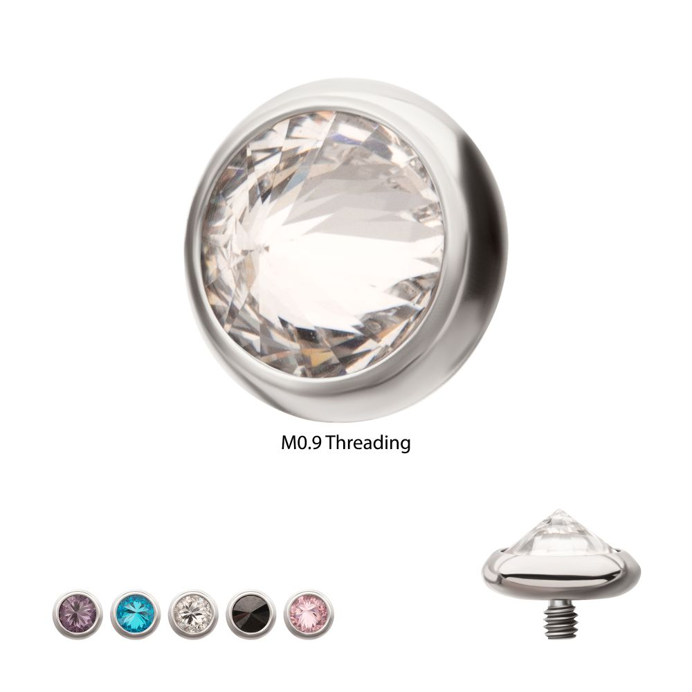 16g Titanium Internally Threaded Round Bezel Set Inverse Gem Top