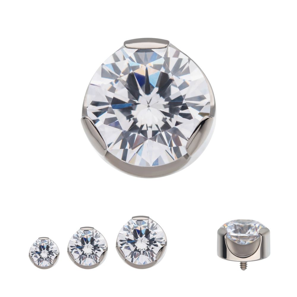 Titanium Internally Threaded with Prong Set Semi-Bezel Clear Gem Top