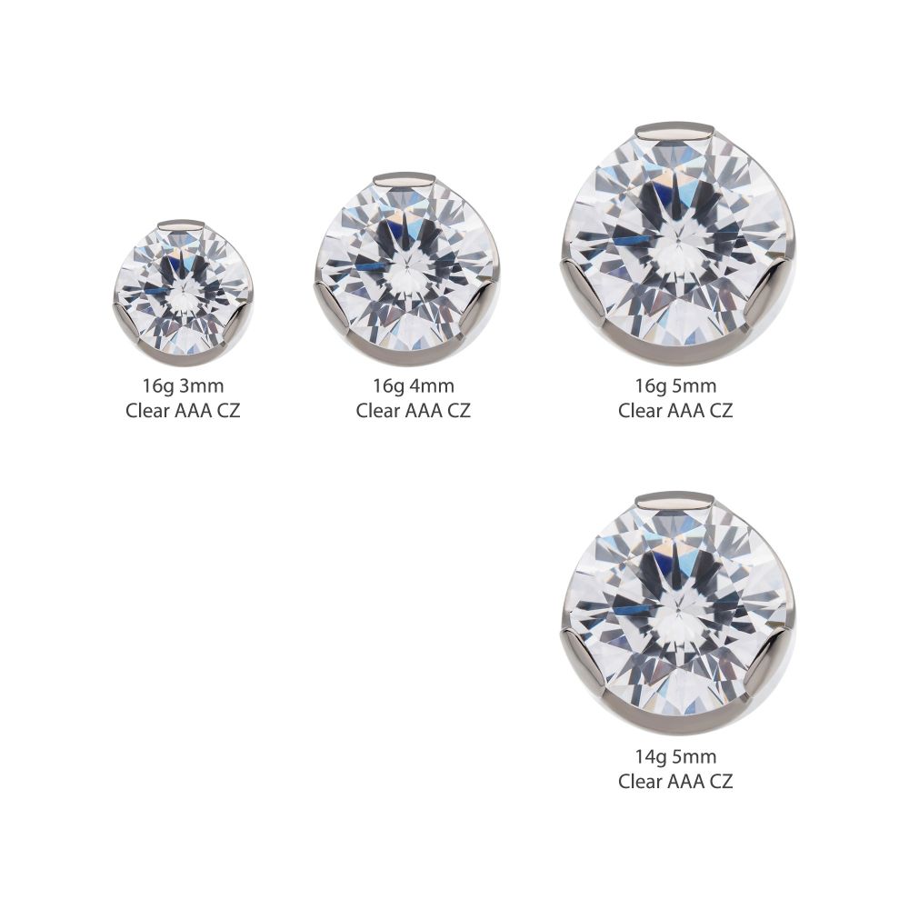 Titanium Internally Threaded with Prong Set Semi-Bezel Clear Gem Top