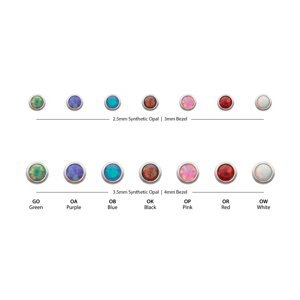 16g Titanium Internally Threaded Low Profile Bezel Set Synthetic Opal Dermal Top