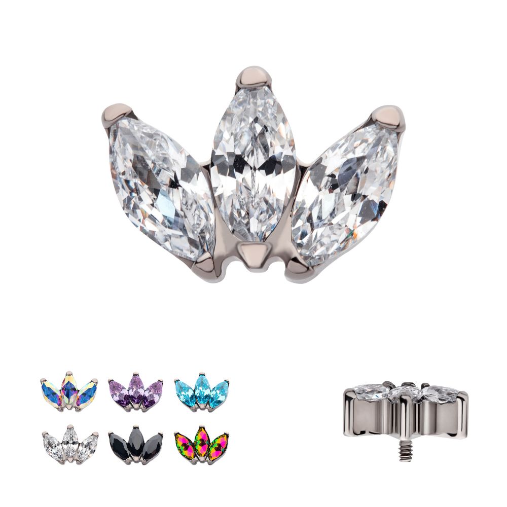 Titanium Internally Threaded with Prong Set Marquise CZ 3-Cluster Top
