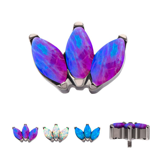 Titanium Internally Threaded with Prong Set Marquise Opal  3-Cluster Top