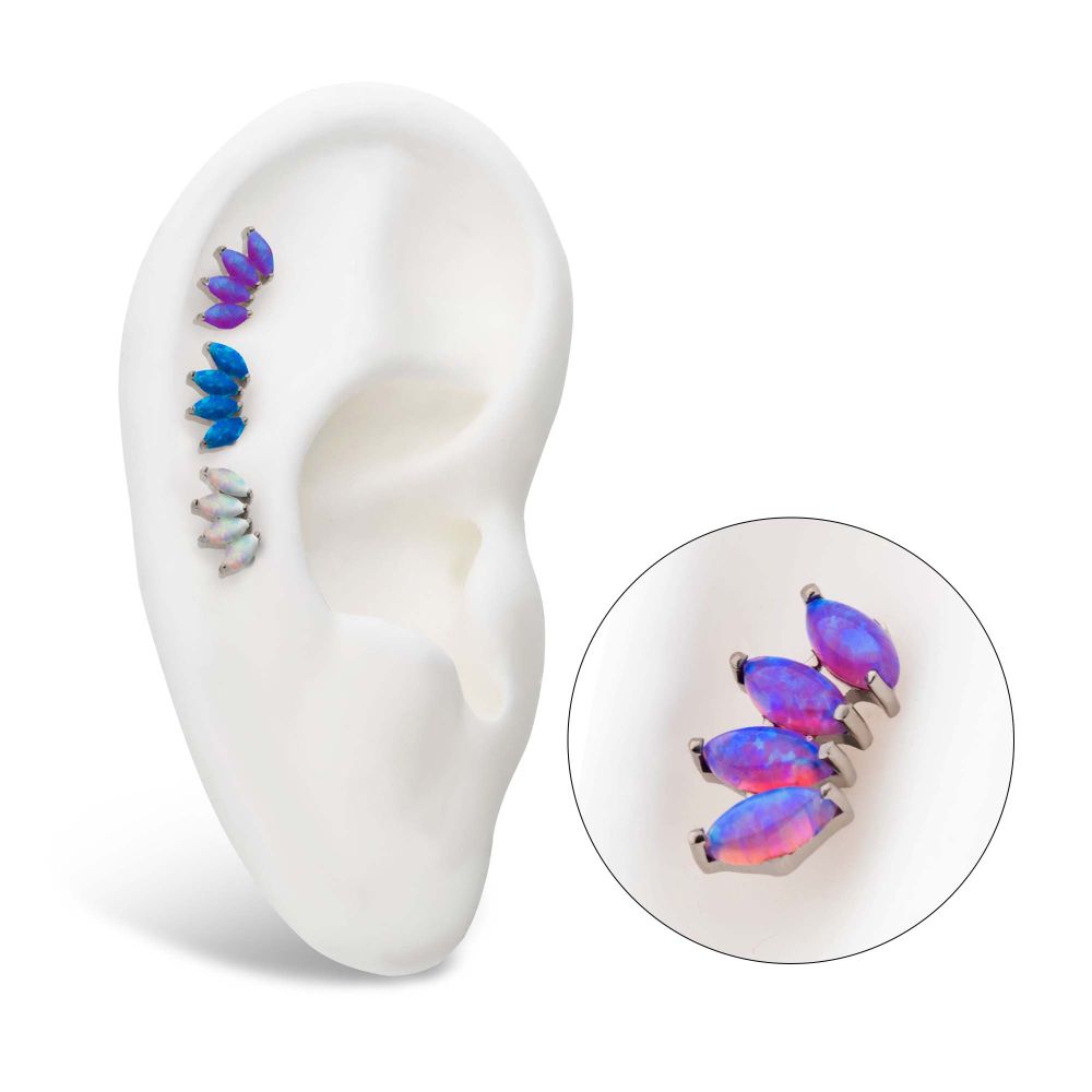 Titanium Internally Threaded with Prong Set Marquise Opal 4-Cluster Top