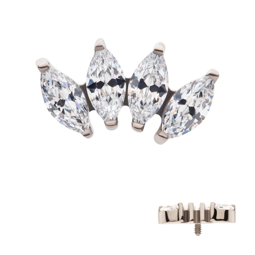 Titanium Internally Threaded with Prong Set Marquise CZ 4-Cluster Top