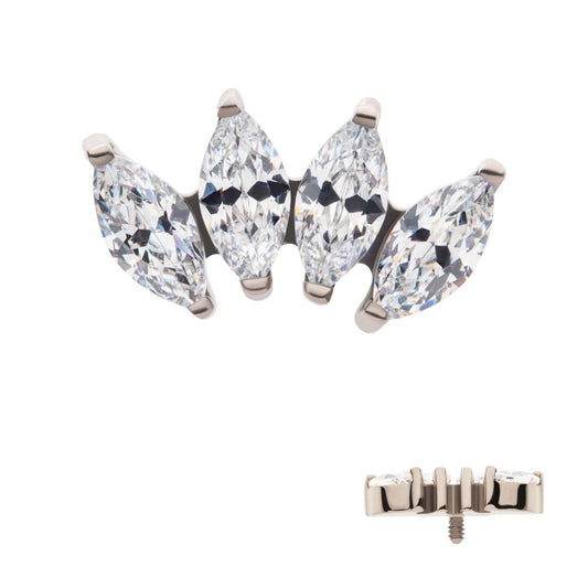 Titanium Internally Threaded with Prong Set Marquise CZ 4-Cluster Top
