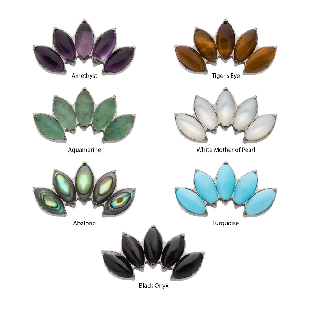 Titanium Internally Threaded with Prong Set 5-Cluster Marquise Stones Fan Shape Top