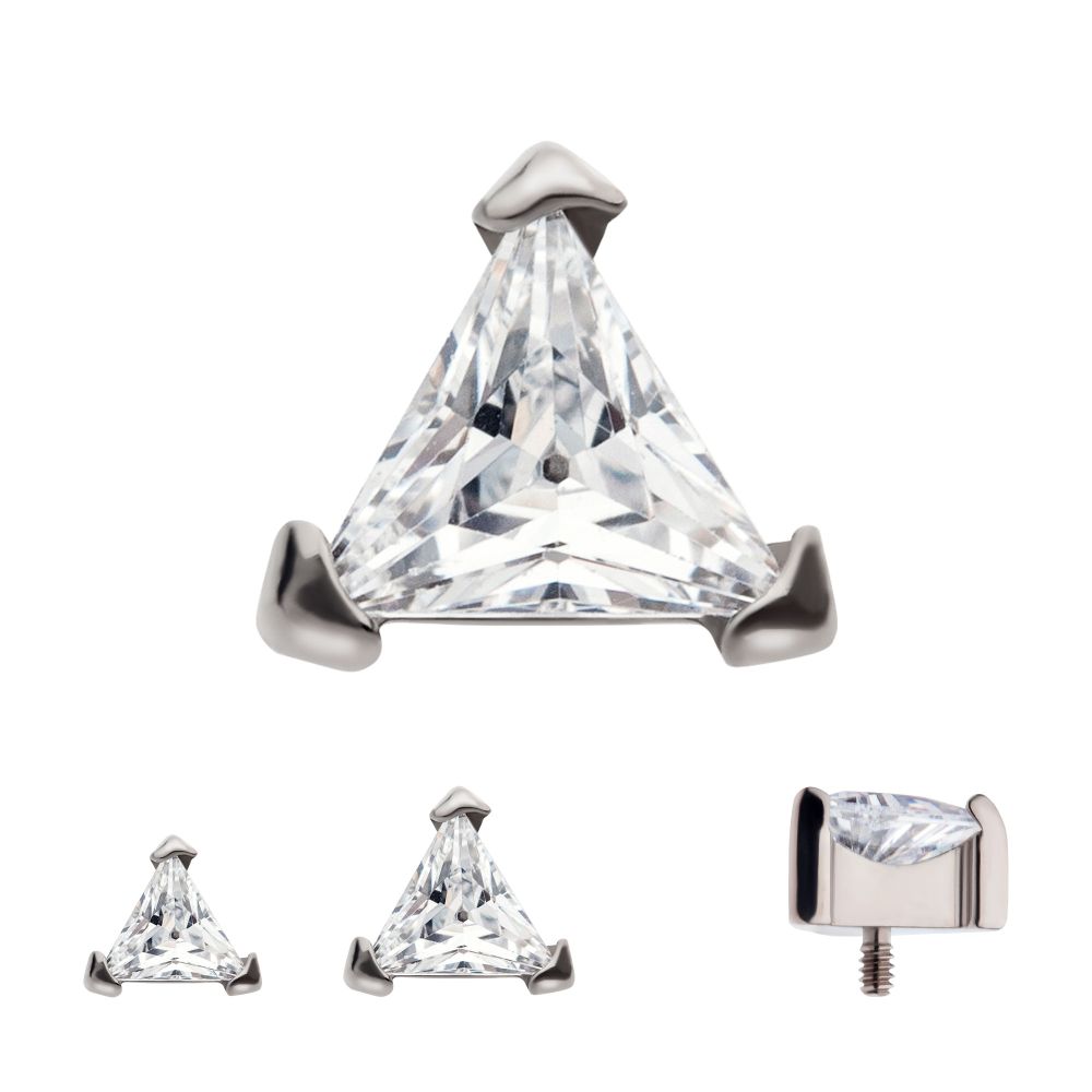 Titanium Internally Threaded with 3-Prong Set Triangular CZ Top