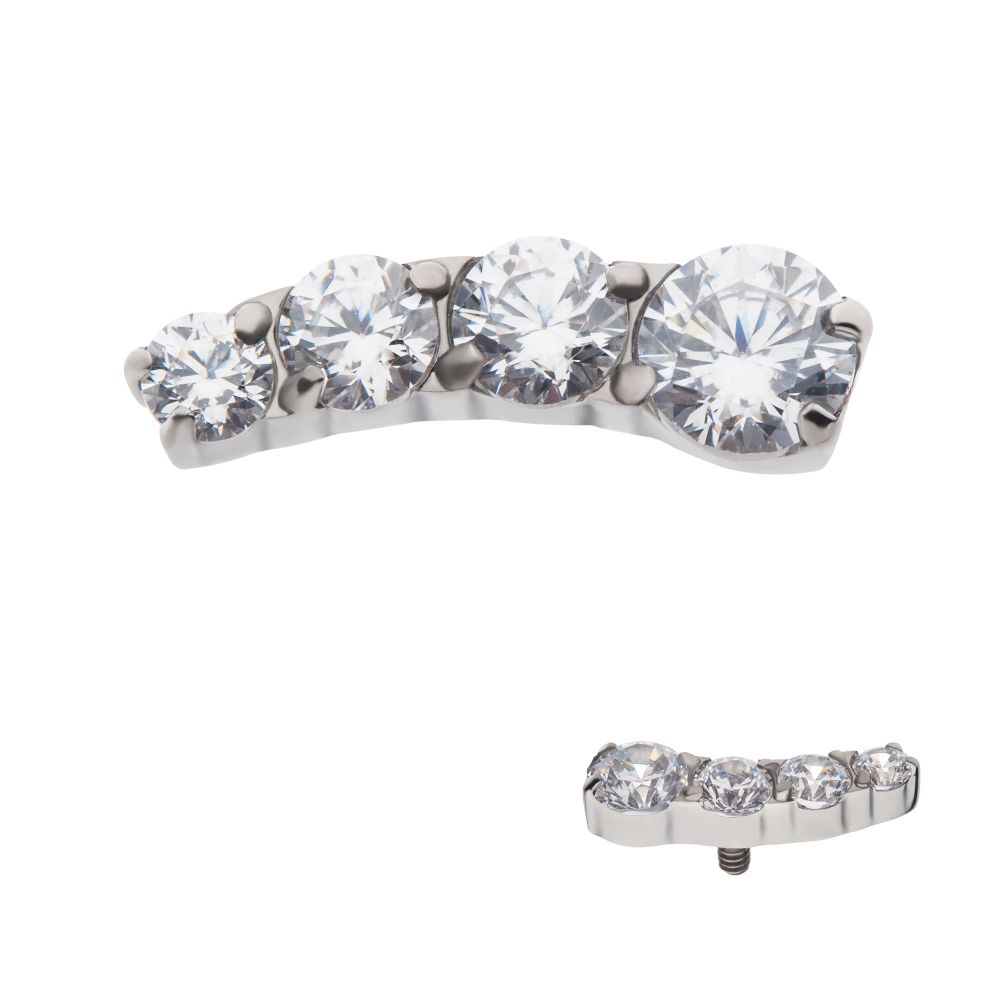 Titanium Internally Threaded with Prong Set CZ Staggered 4-Cluster Top (Right Ear)