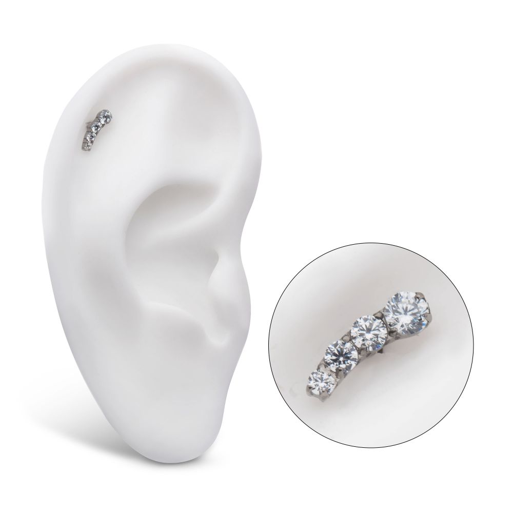 Titanium Internally Threaded with Prong Set CZ Staggered 4-Cluster Top (Right Ear)
