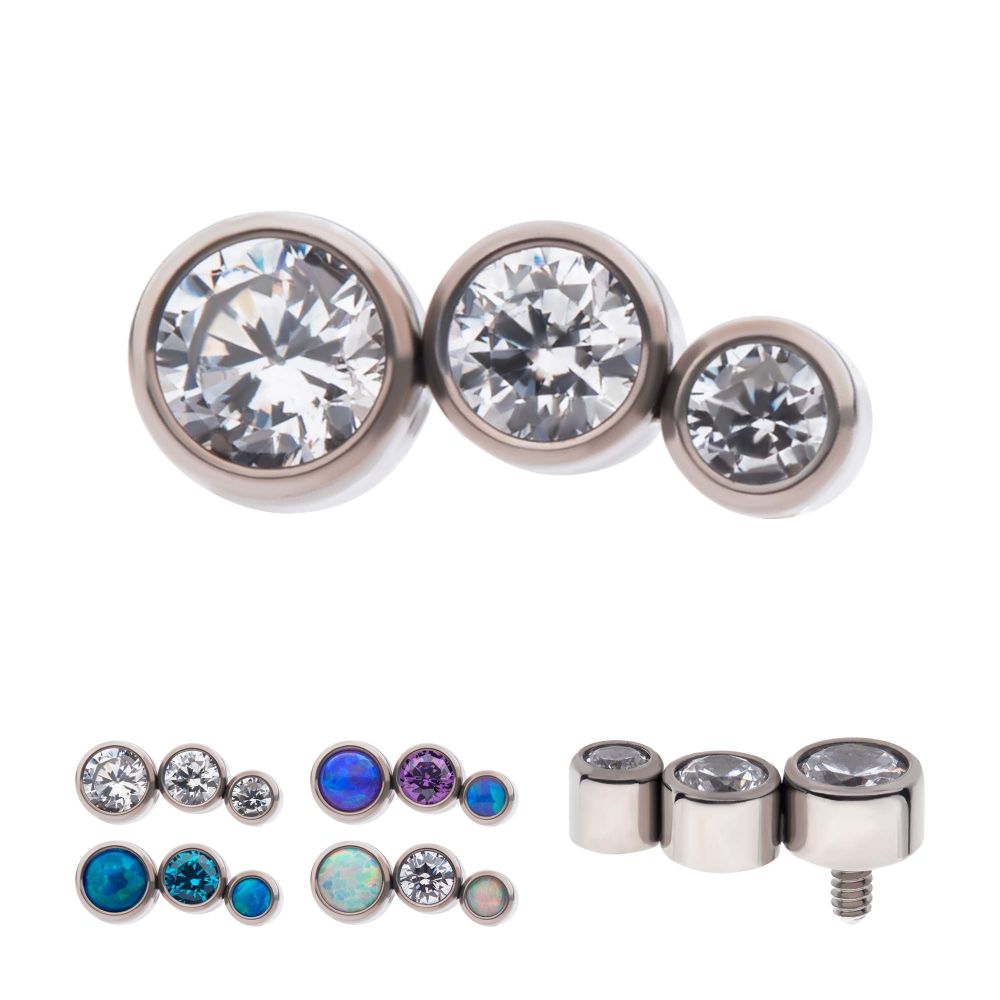 Titanium Internally Threaded Bezel Set CZ/Opal Staggered 3-Cluster Top