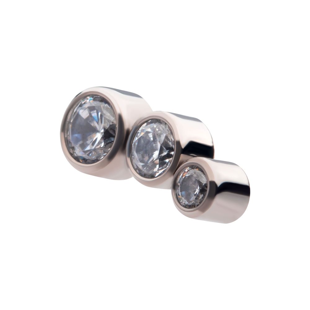 Titanium Internally Threaded Bezel Set CZ/Opal Staggered 3-Cluster Top