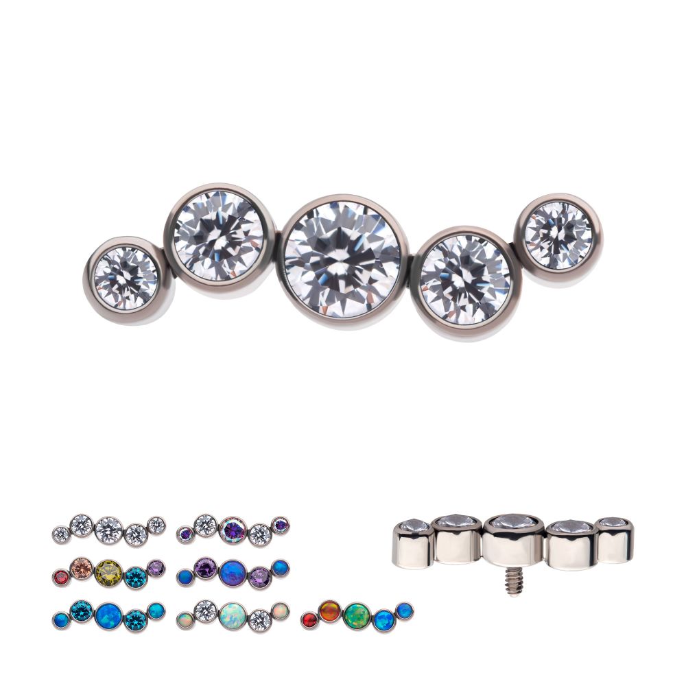 Titanium Internally Threaded Bezel Set CZ/Opal Oscillating 5-Cluster Top