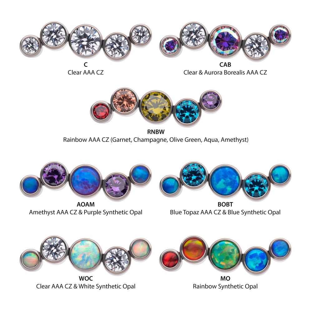 Titanium Internally Threaded Bezel Set CZ/Opal Oscillating 5-Cluster Top