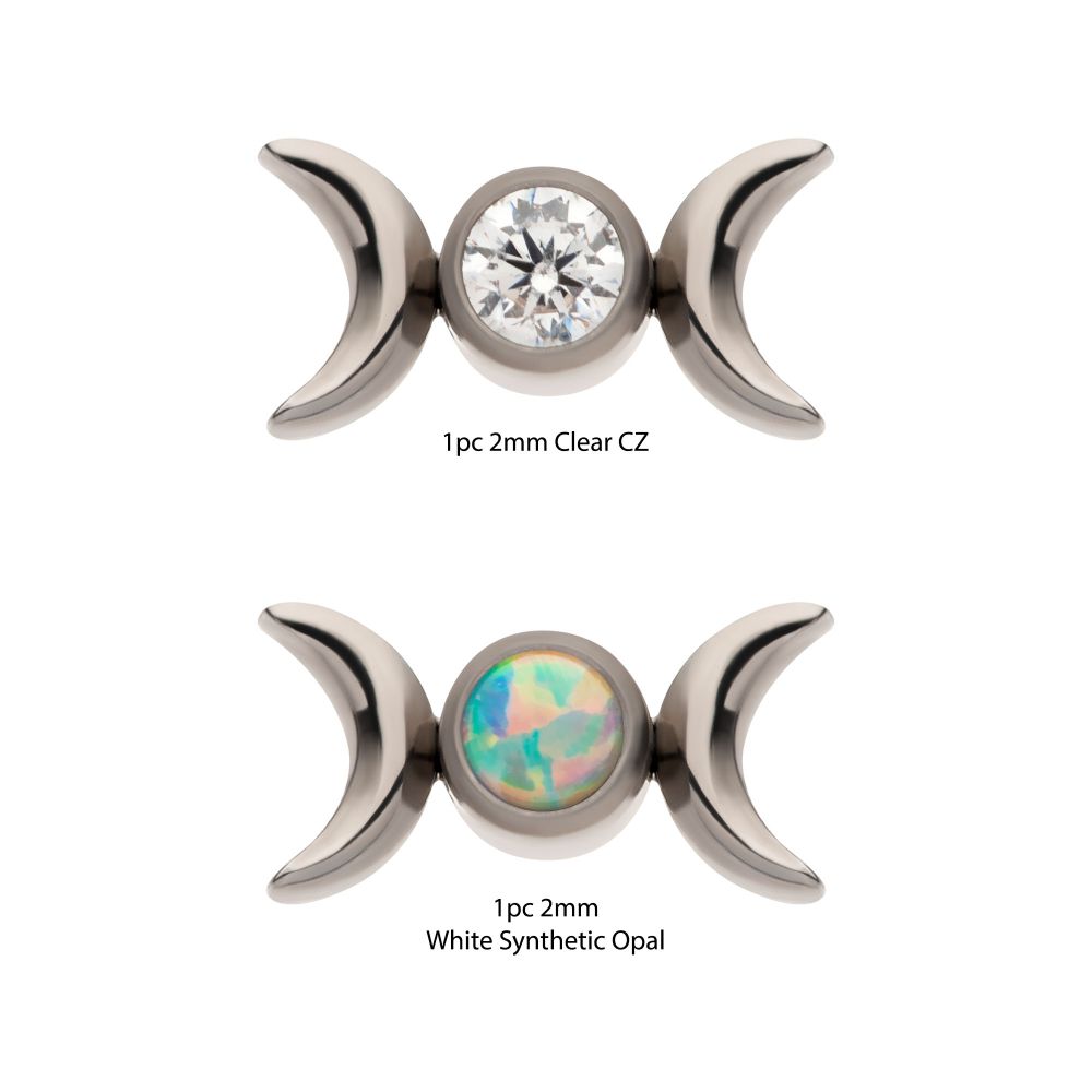 Titanium Internally Threaded Bezel Set Gem/Opal Triple Moon Phase Top