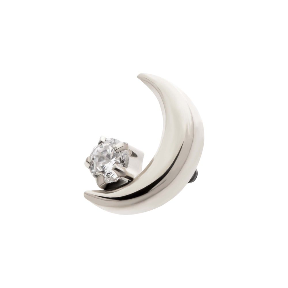 Titanium Internally Threaded Crescent Moon with CZ/Opal Top