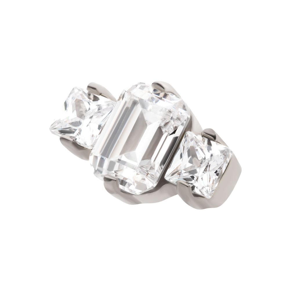 Titanium Internally Threaded Prong Set Emerald Cut & Princess Gem 3-Cluster Top