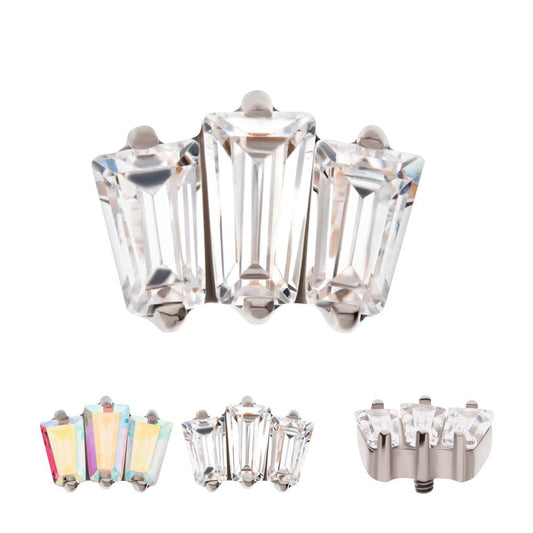 Titanium Internally Threaded Prong Set Baguette CZ 3-Cluster Top