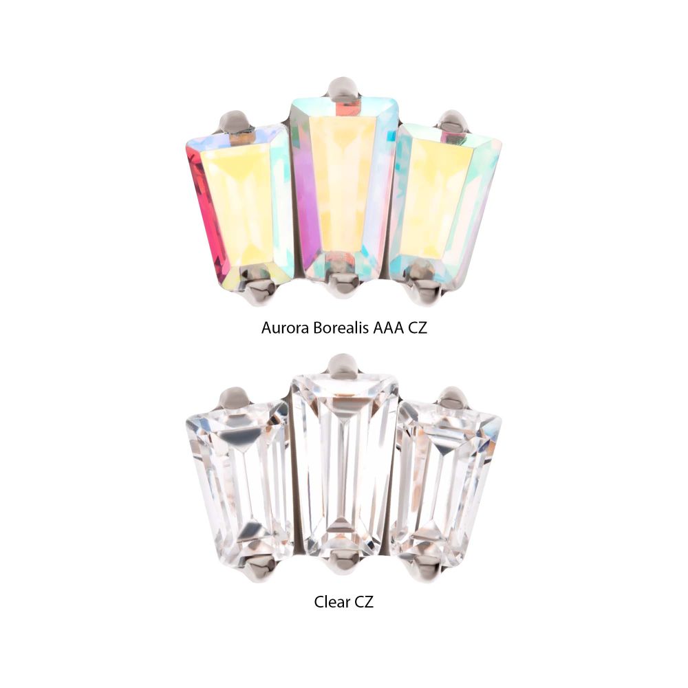 Titanium Internally Threaded Prong Set Baguette CZ 3-Cluster Top