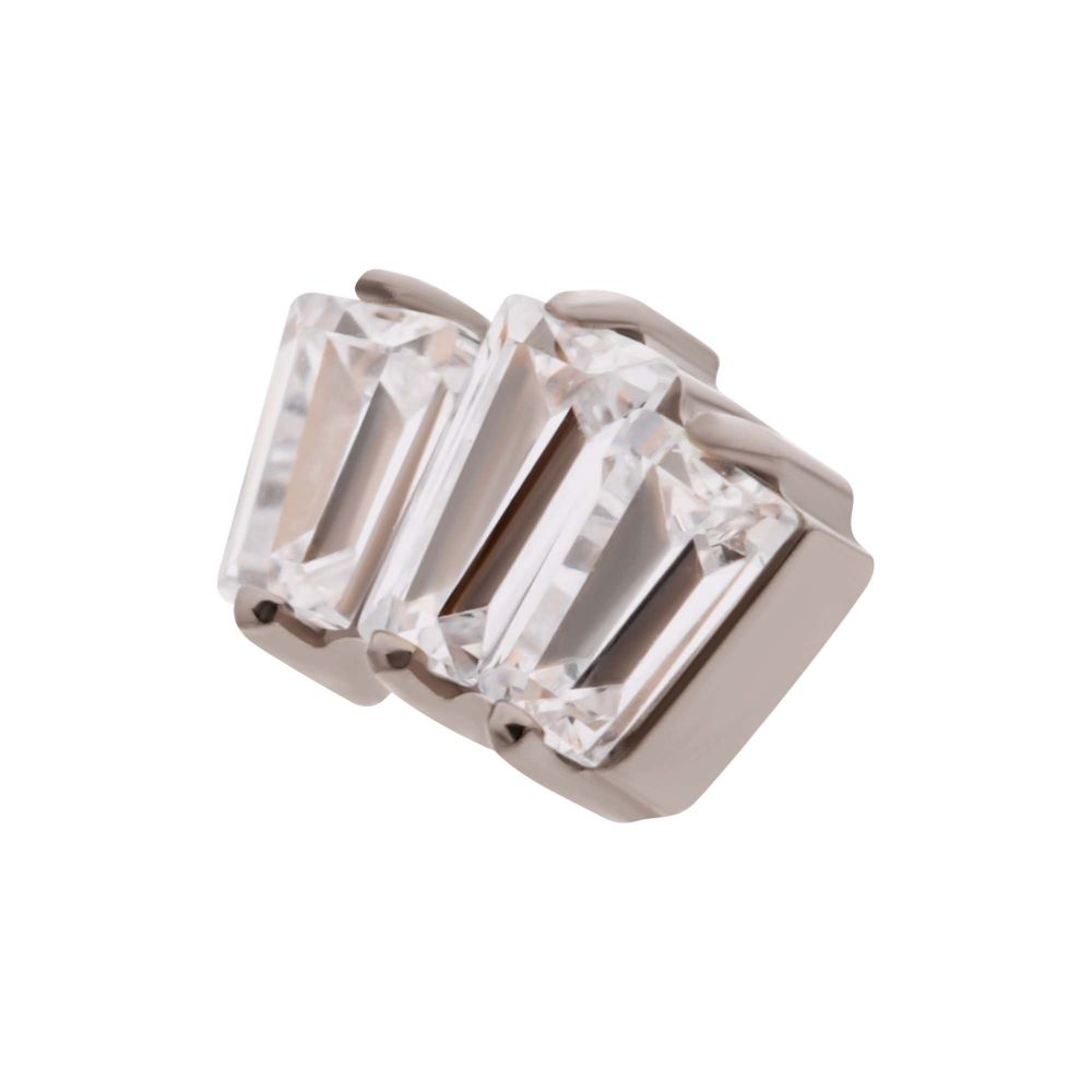 Titanium Internally Threaded Prong Set Baguette CZ 3-Cluster Top