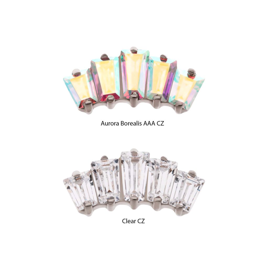 Titanium Internally Threaded Prong Set Baguette CZ 5-Cluster Fan Shape Top