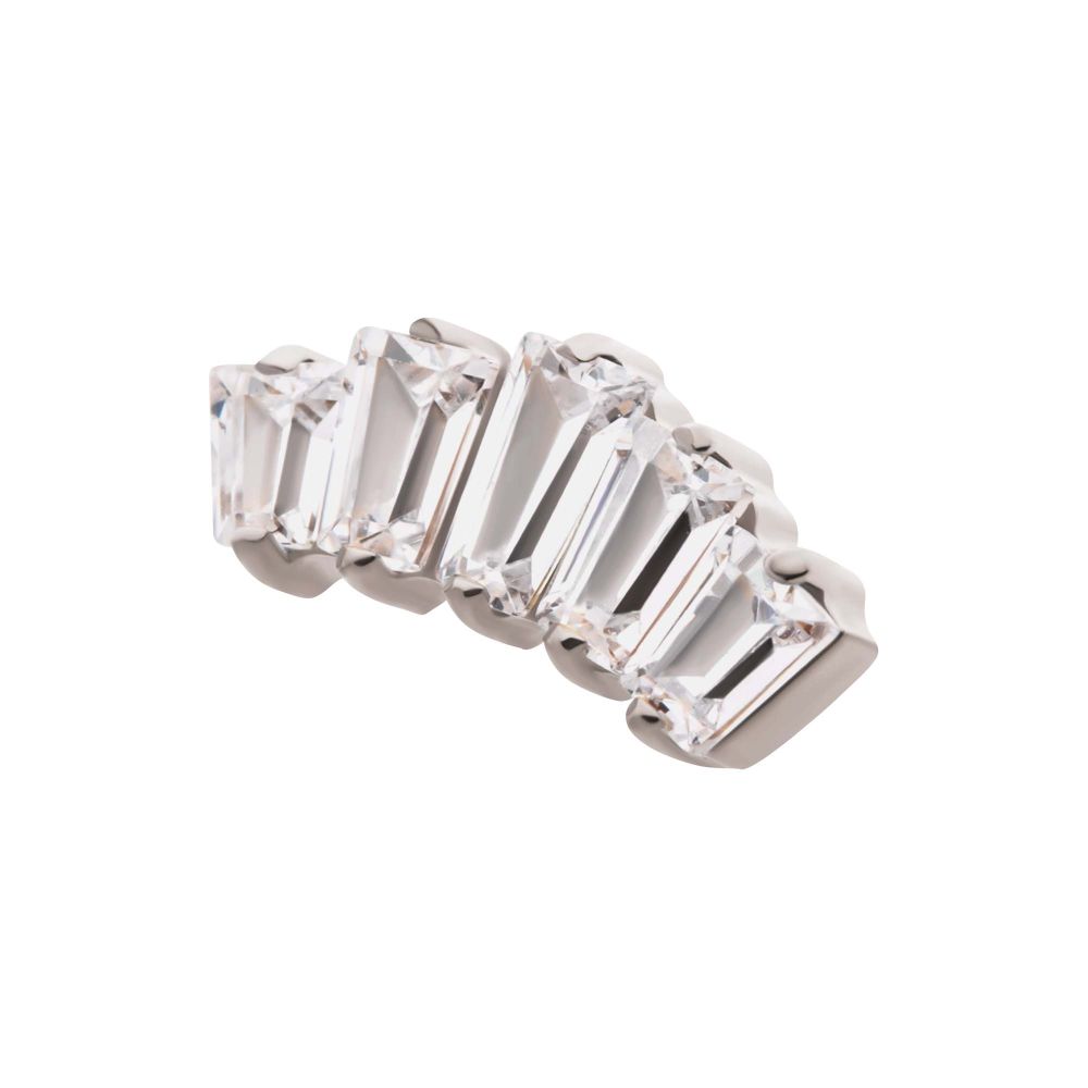 Titanium Internally Threaded Prong Set Baguette CZ 5-Cluster Fan Shape Top