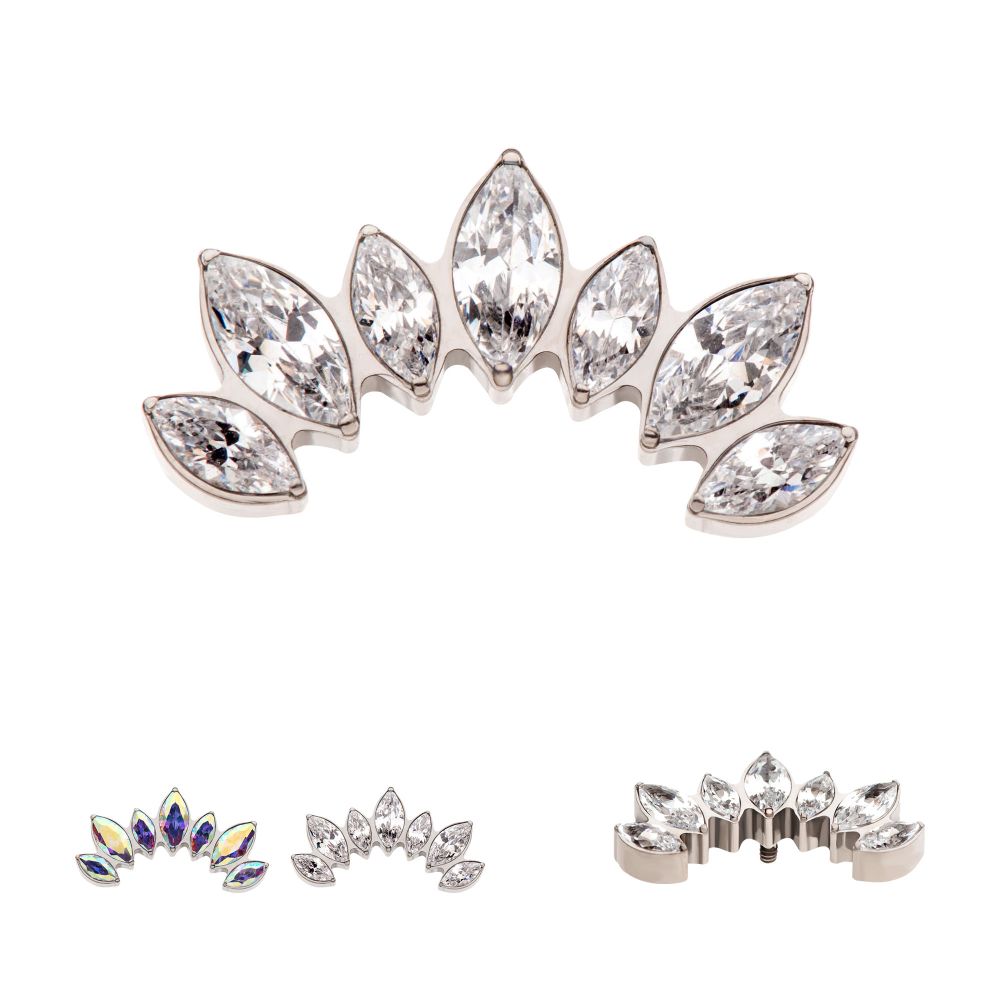 Titanium Internally Threaded with Prong Set Marquise Clear CZ 7-Cluster Fan Shape Top