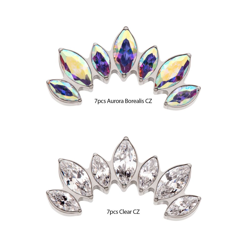 Titanium Internally Threaded with Prong Set Marquise Clear CZ 7-Cluster Fan Shape Top