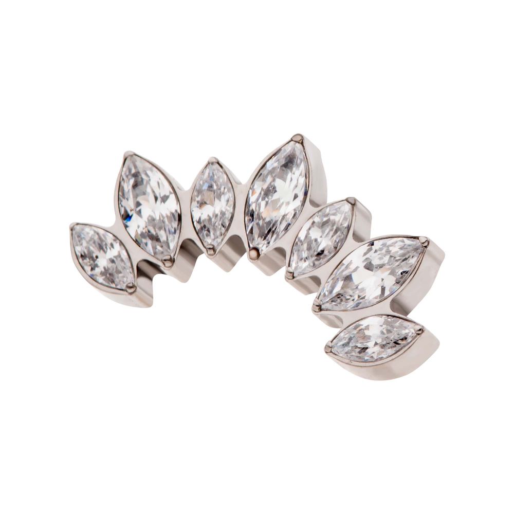 Titanium Internally Threaded with Prong Set Marquise Clear CZ 7-Cluster Fan Shape Top