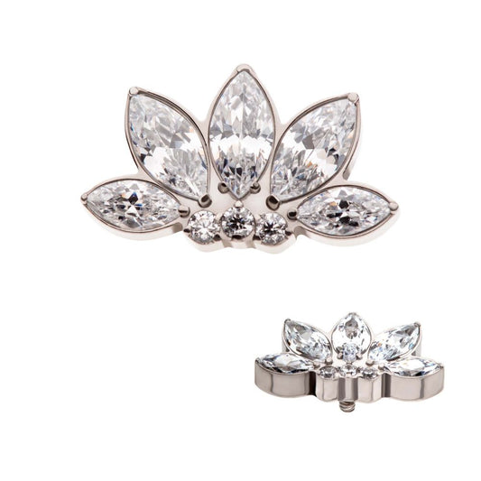 Titanium Internally Threaded 5-Cluster Marquise Opalite/CZ with Round Clear CZ Fan Shape Top