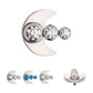 Titanium Internally Threaded 3-Cluster Bezel Set Gem/Opal Crescent Moon Top
