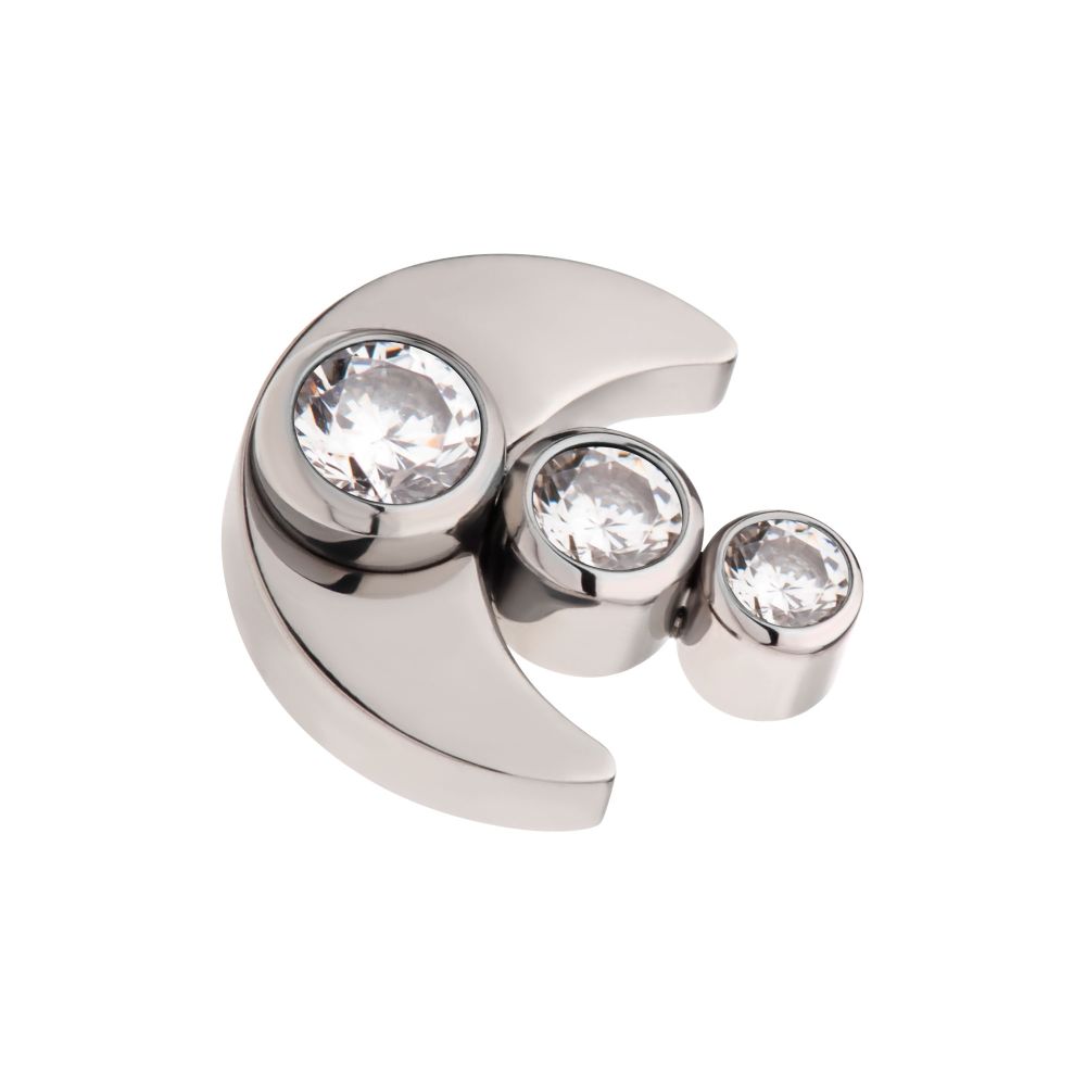 Titanium Internally Threaded 3-Cluster Bezel Set Gem/Opal Crescent Moon Top