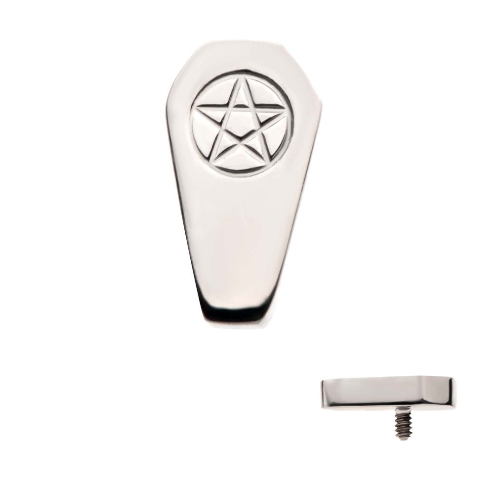 Titanium Internally Threaded Coffin with Engraved Pentagram Top
