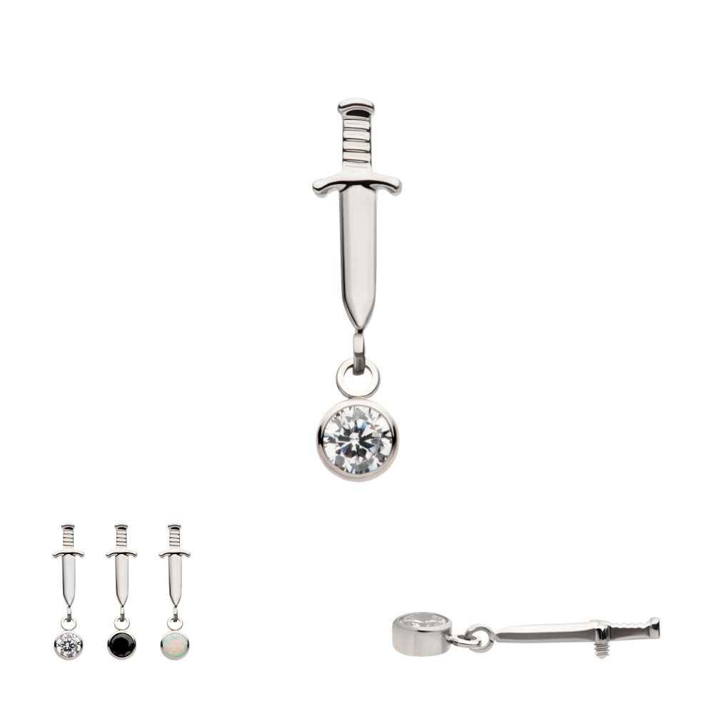 Titanium Internally Threaded Dangle Bezel Round Gem Dagger Top