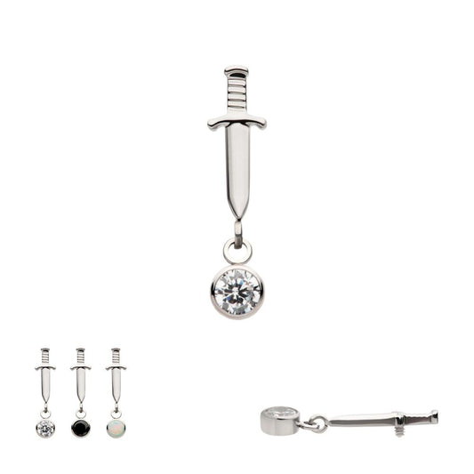 Titanium Internally Threaded Dangle Bezel Round Gem Dagger Top