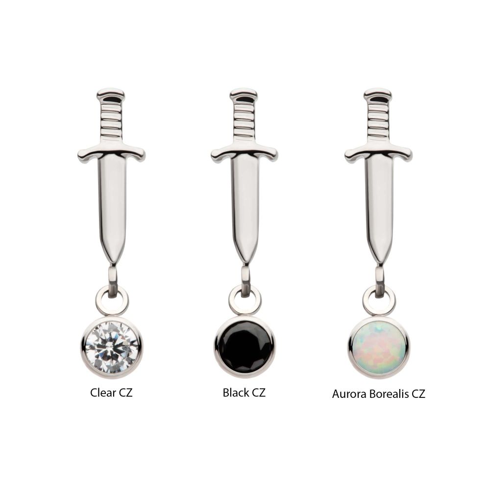 Titanium Internally Threaded Dangle Bezel Round Gem Dagger Top