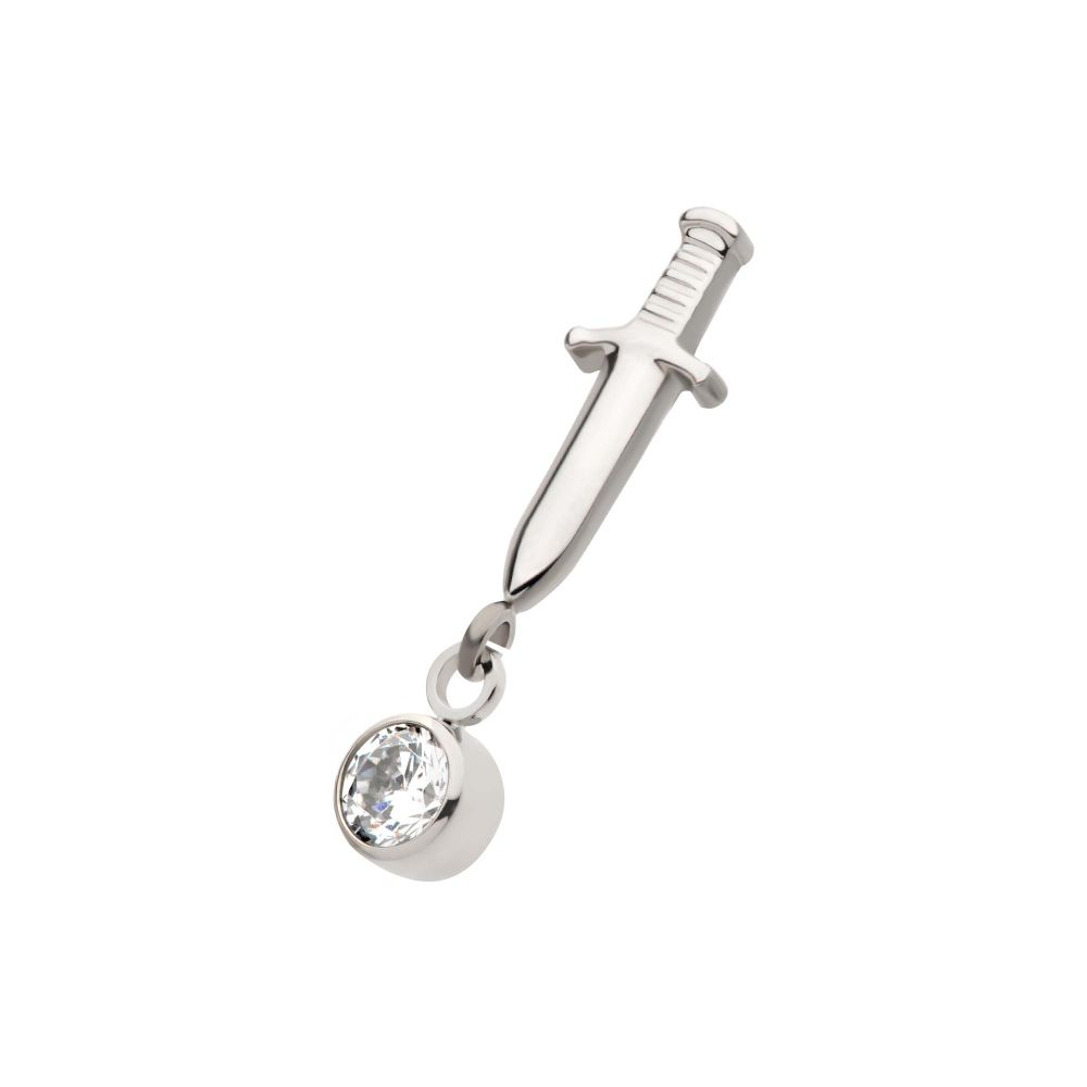 Titanium Internally Threaded Dangle Bezel Round Gem Dagger Top
