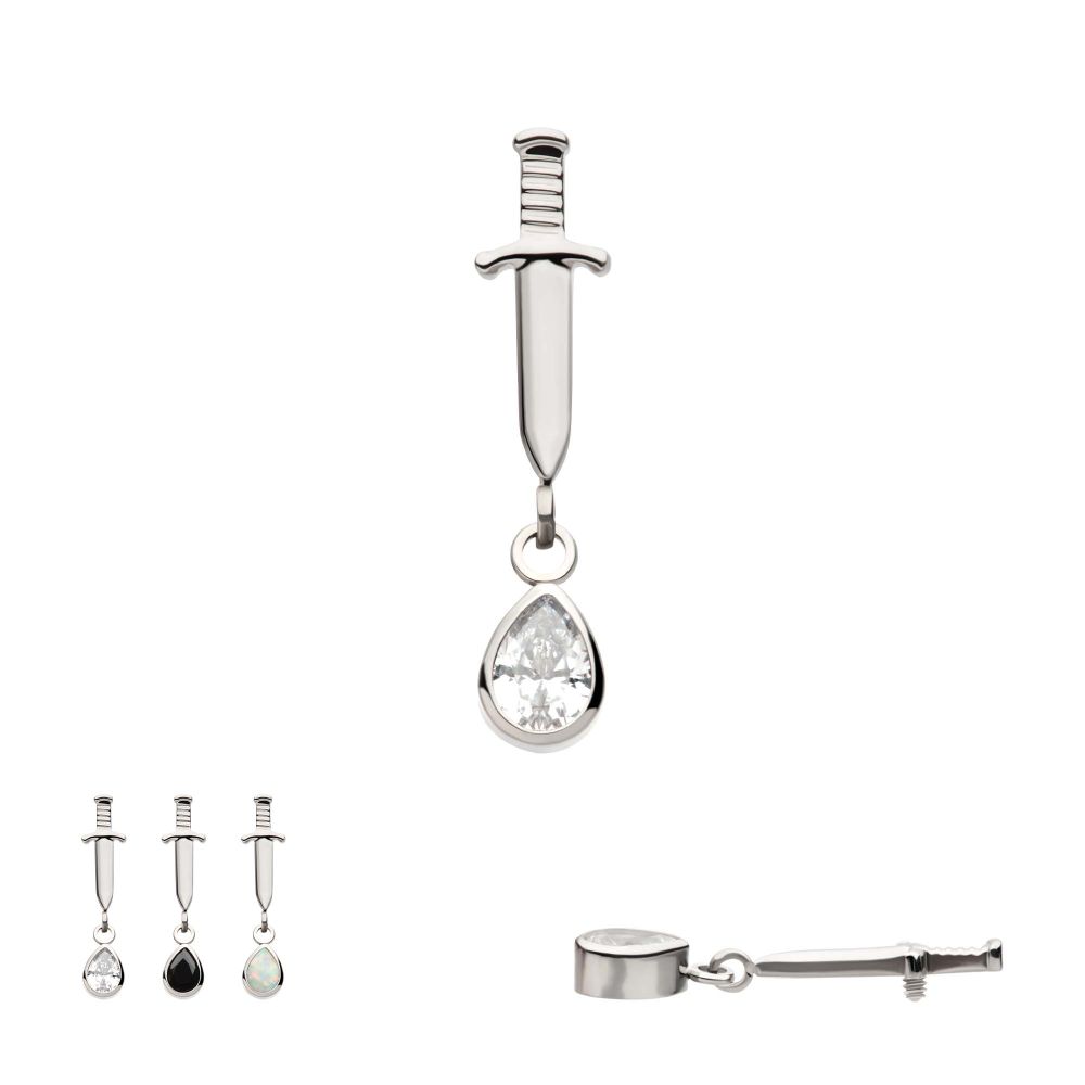 Titanium Internally Threaded Dangle Bezel Teardrop Gem Dagger Top