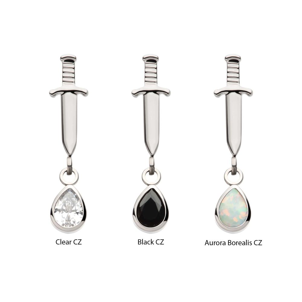 Titanium Internally Threaded Dangle Bezel Teardrop Gem Dagger Top
