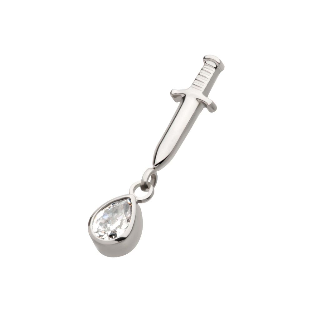 Titanium Internally Threaded Dangle Bezel Teardrop Gem Dagger Top