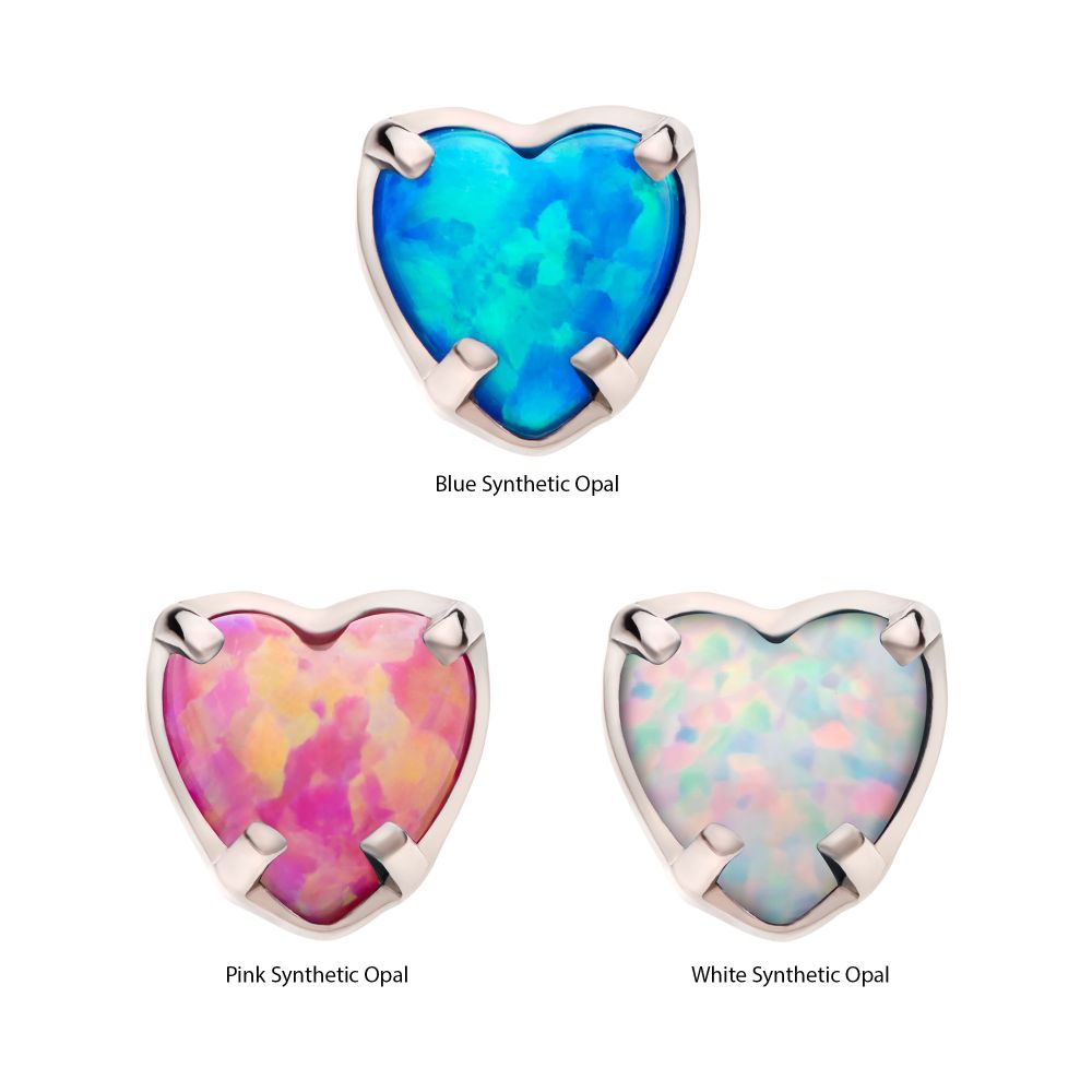 Titanium Internally Threaded with Prong Set Opal Heart Top