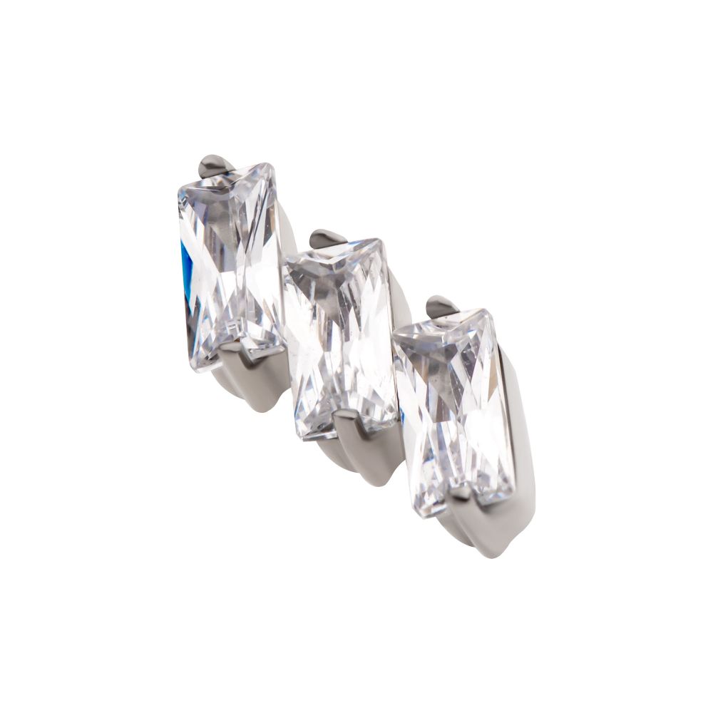 Titanium Internally Threaded Prong Set Baguette CZ Diagonal 3-Cluster Top