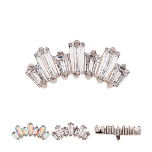 Titanium Internally Threaded Prong Set Baguette CZ 7-Cluster Fan Shape Top
