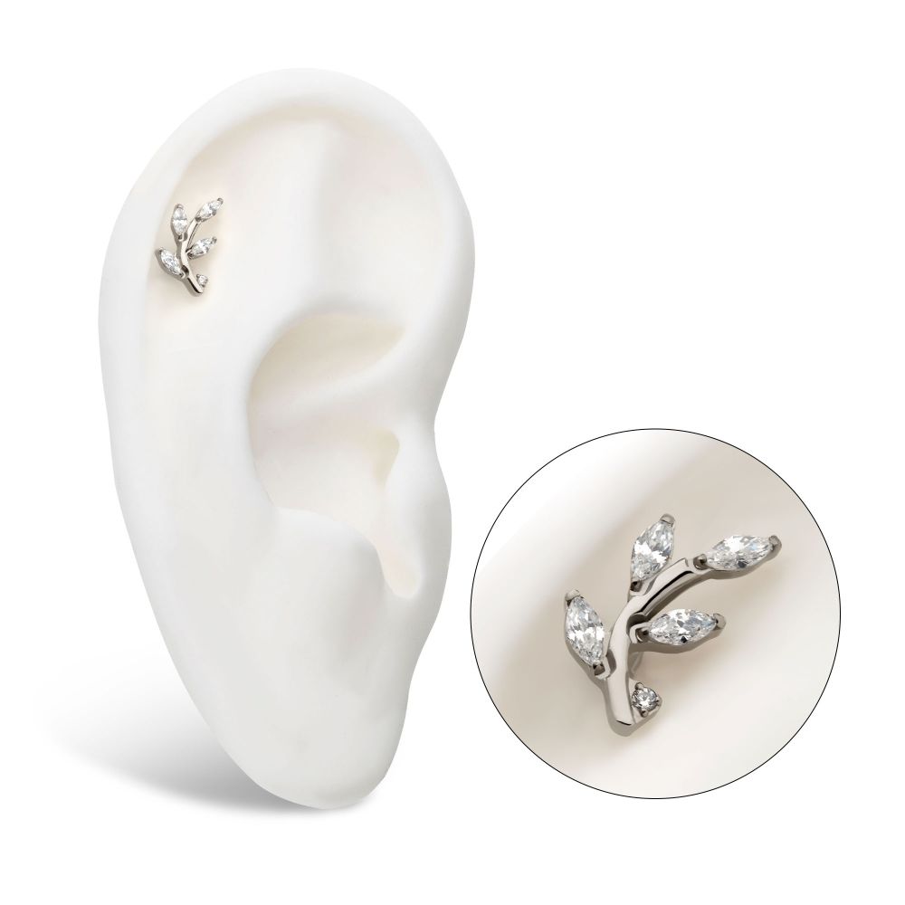 Titanium Internally Threaded Prong Set Marquise CZ Leaf Top