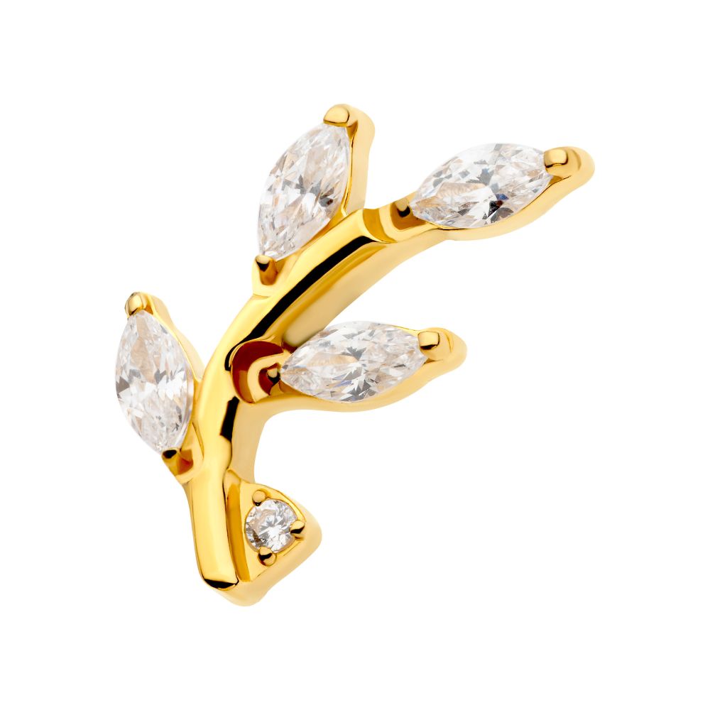 24Kt Gold PVD Titanium Internally Threaded Prong Set Marquise CZ Leaf Top